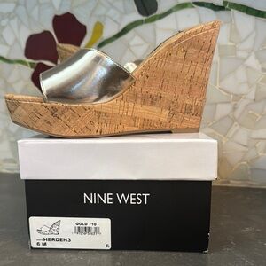 Nine West Gold Wedge Sandals with Cork Platform